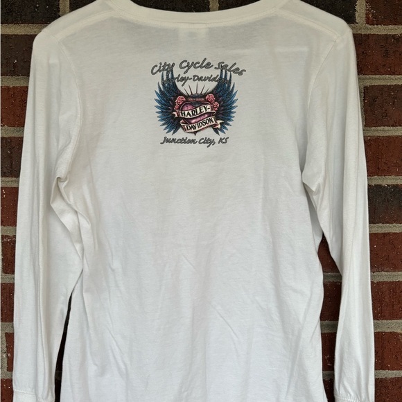 Y2K Harley Davidson Women's M Rhinestone Graphic Long Sleeve Tee Shirt Bling - Picture 4 of 8